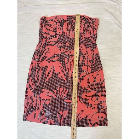 TIBI NEW YORK Salmon Pink Silk Black Sequins Strapless Mini Dress Women’s Size 8 - Picture 3 of 11